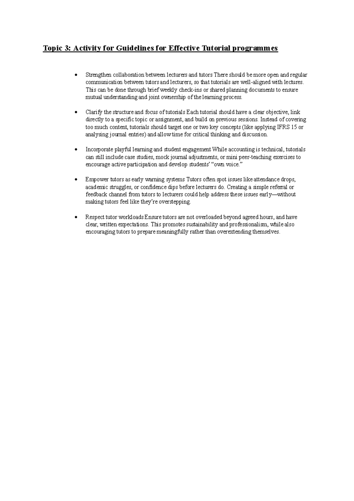 Guidelines for Effective Tutorial Programmes: Enhancing Tutor-Lecturer ...