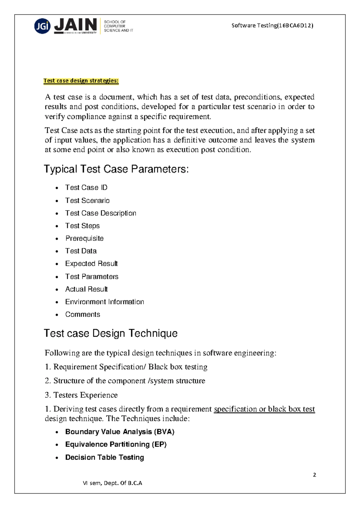 Software Testing Part 1 - VI sem, Dept. of BCA Testing as an ...