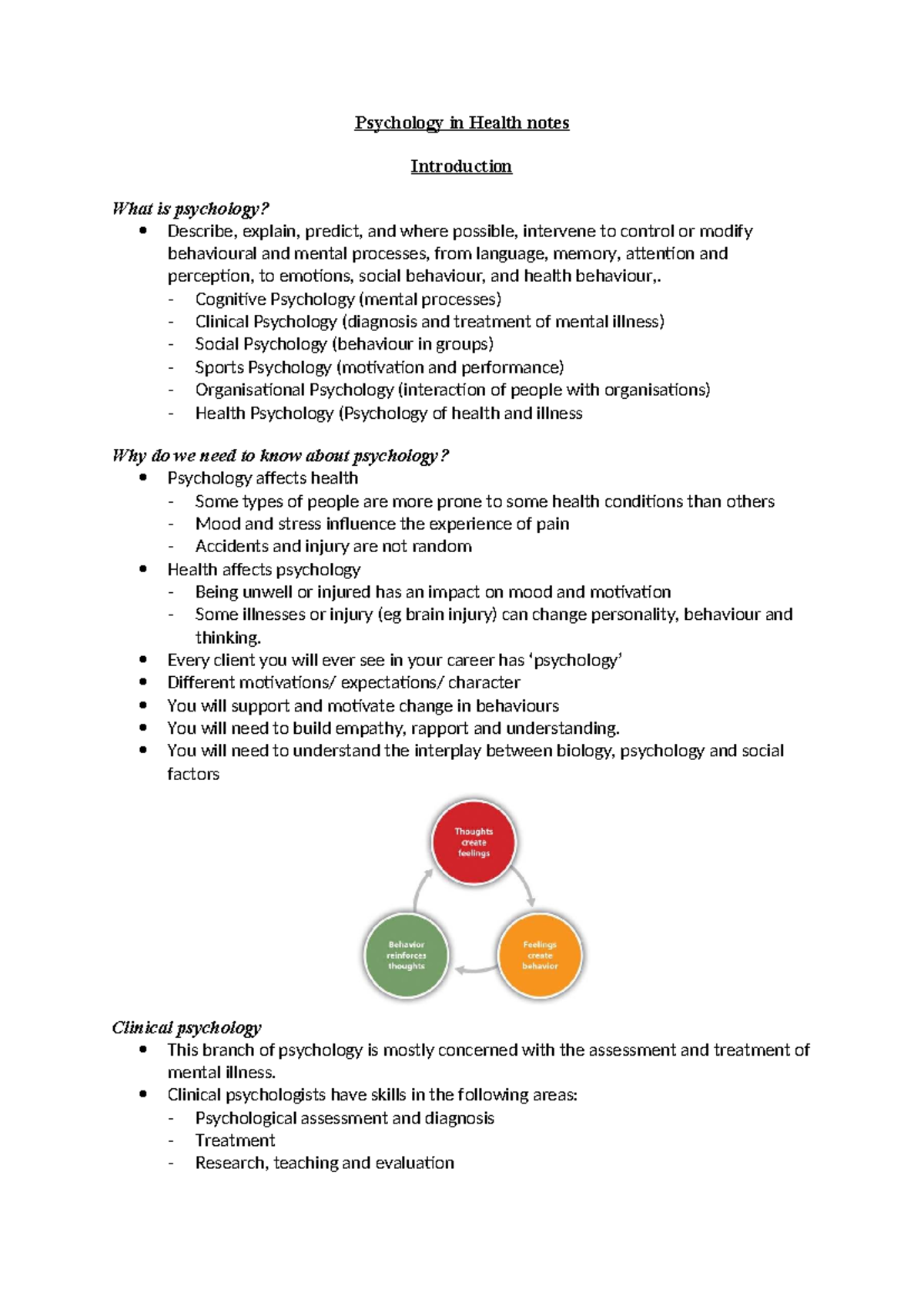 Psychology in Health: Key Concepts and Behavioural Insights - Studocu