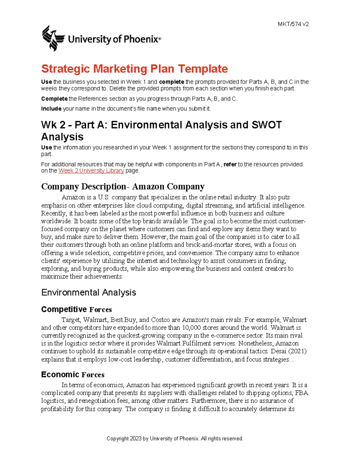 MKT574 v2 Strategic Marketing Plan Template for Business Analysis