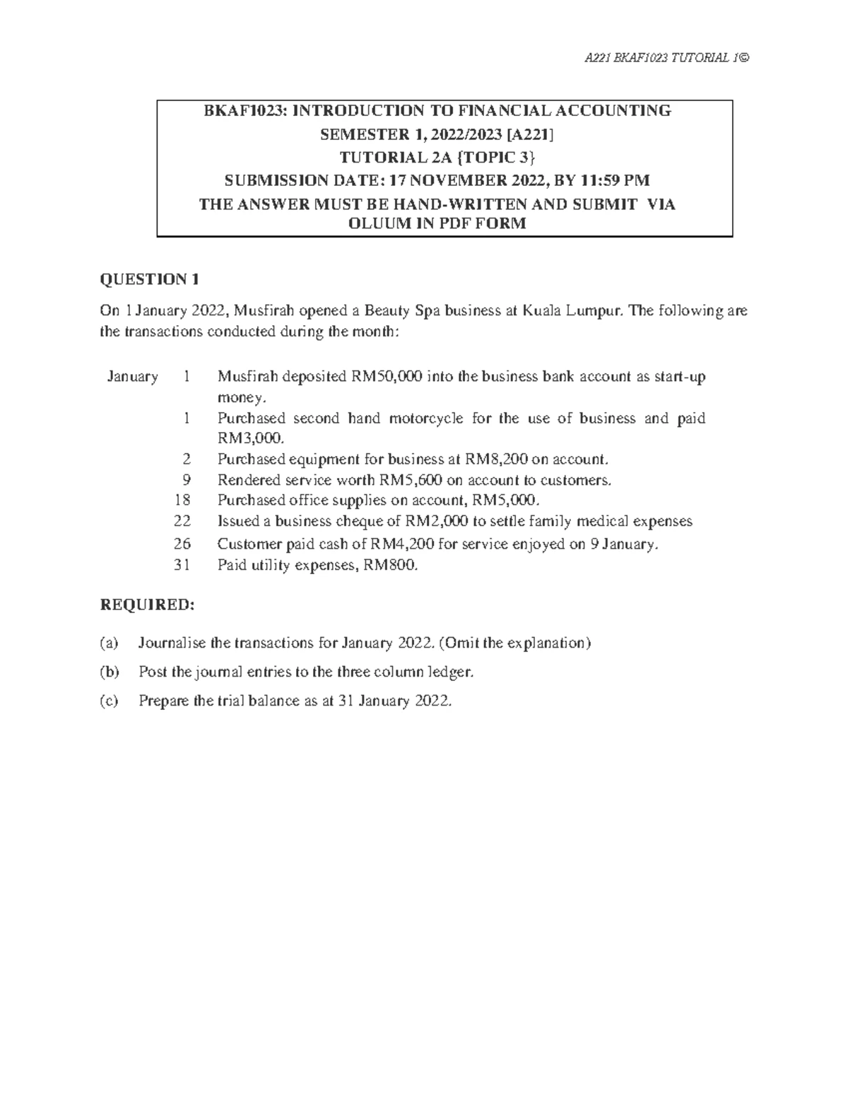 BKAFK1023: Tutorial 5 Questions on Internal Control Procedures - Studocu