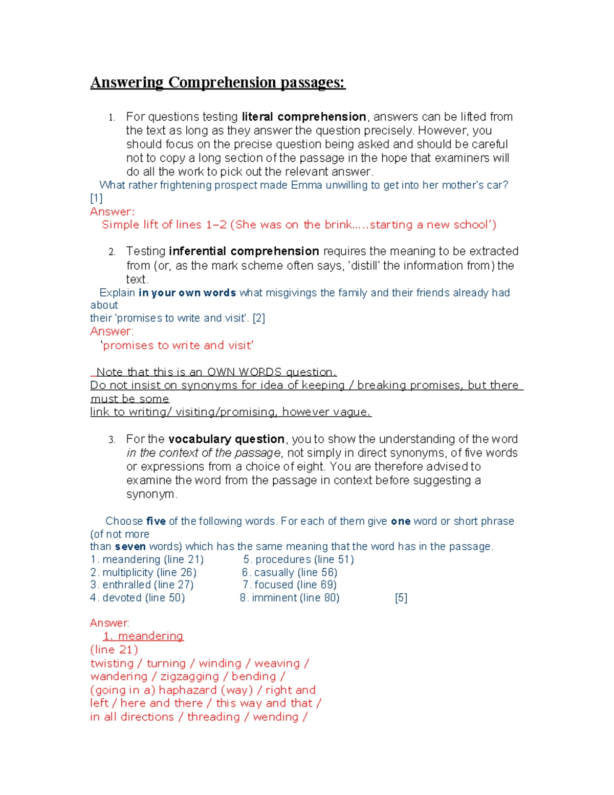 Answering Comprehension Passages: Strategies and Techniques - Studocu