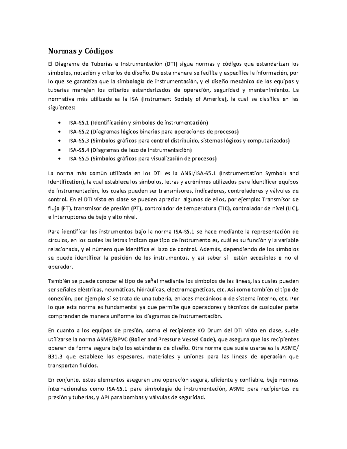 Normas y Códigos del Diagrama de Tuberías e Instrumentación (DTI) - Document Preview