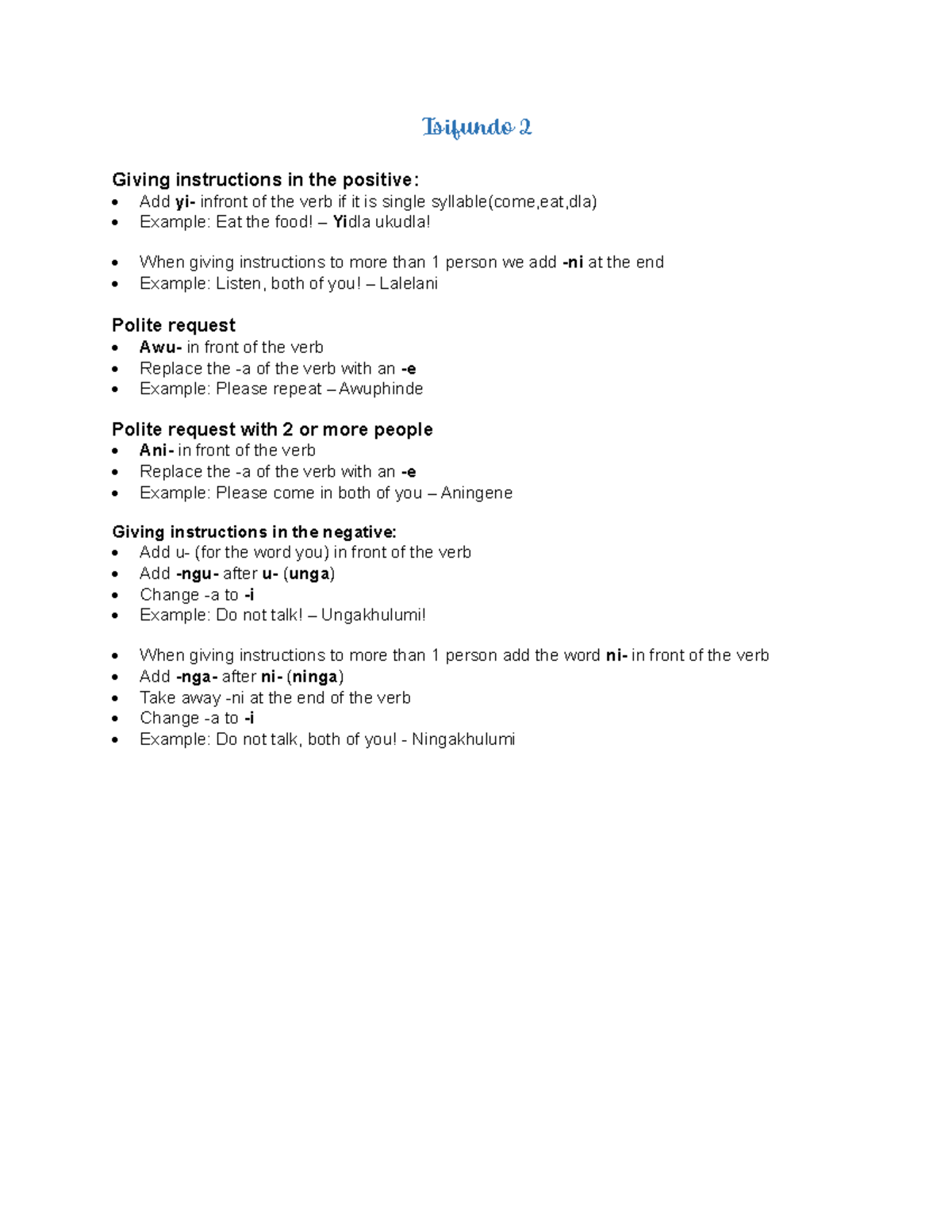 Zulu Lecture Notes: Positive & Negative Instructional Structures - Studocu