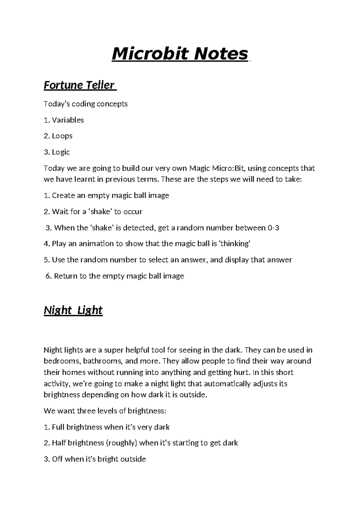 Microbit Notes - Hi so - Microbit Notes Fortune Teller Today's coding ...