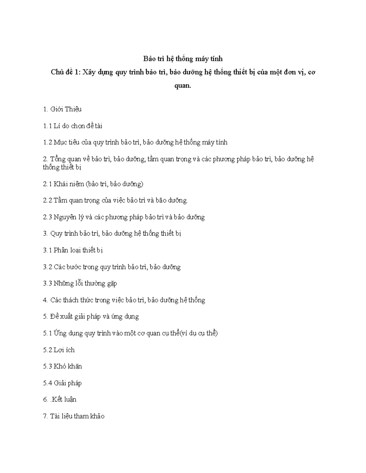 Quy trình Bảo trì Hệ thống Máy tính - Chủ đề 1: Xây dựng Quy trình Bảo trì - Document Preview
