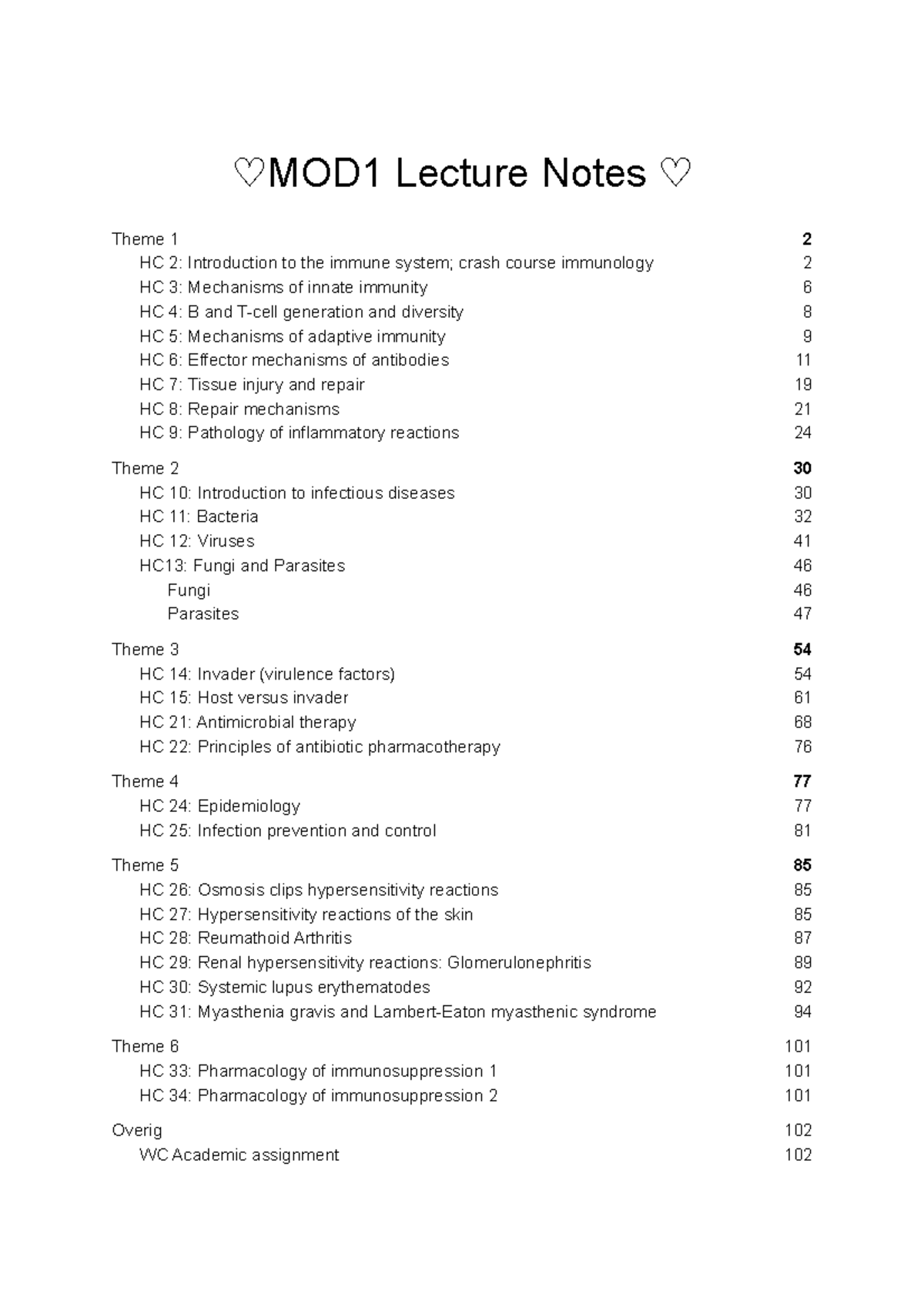 MOD1 Lecture Notes - Immune System & Mechanisms of Disease 1 - Studeersnel