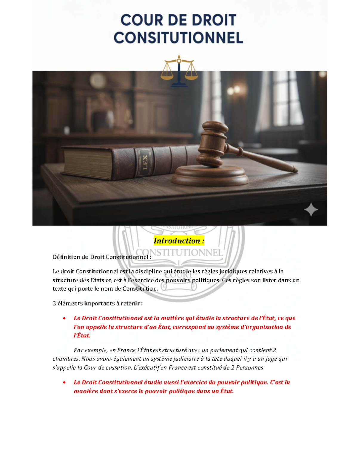 Droit Constitutionnel : Introduction et Concepts Fondamentaux - Studocu
