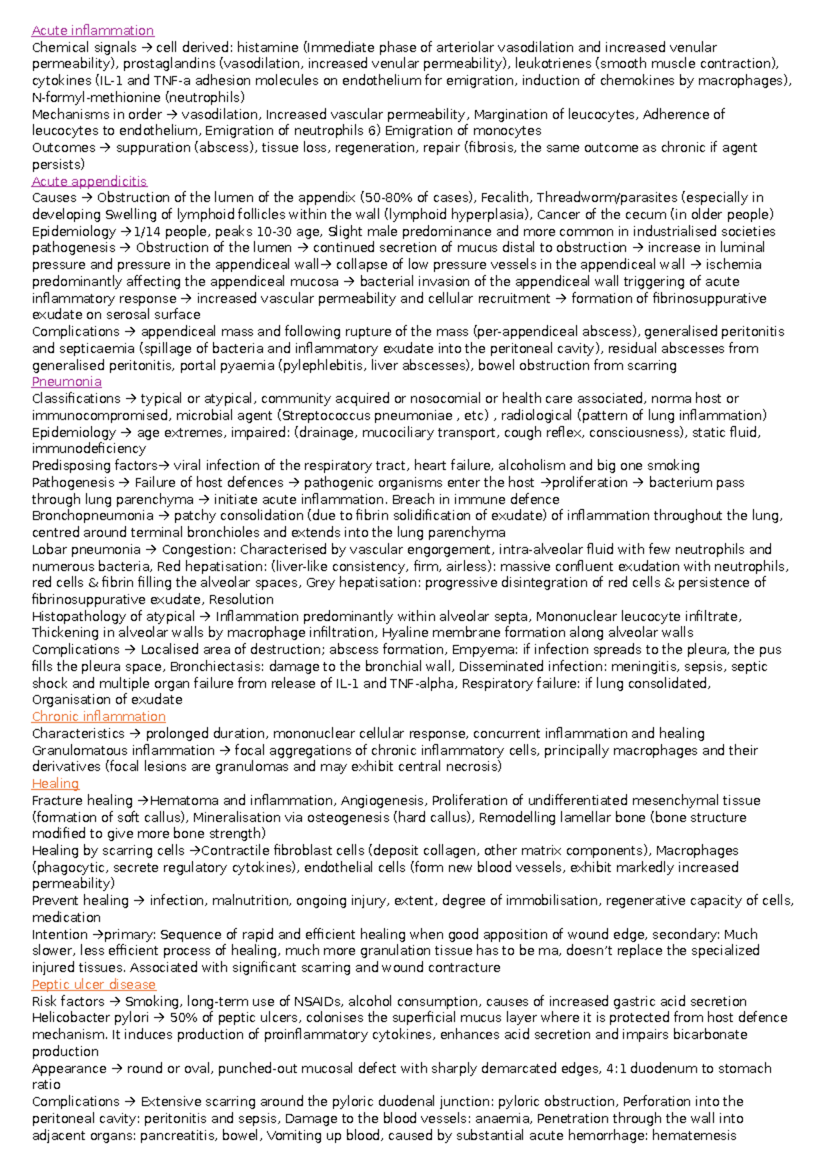 Final Notes on Acute Inflammation and Related Pathologies (MED 101 ...