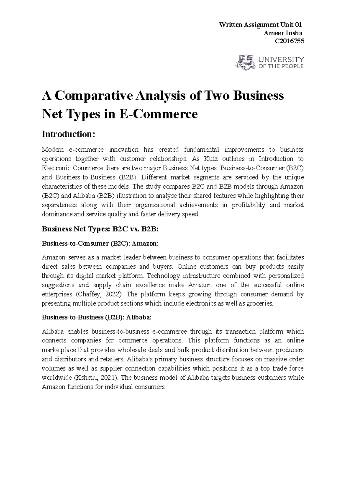 AG U01 E-Com - Assignment Unit 01 - Ameer Insha C A Comparative ...