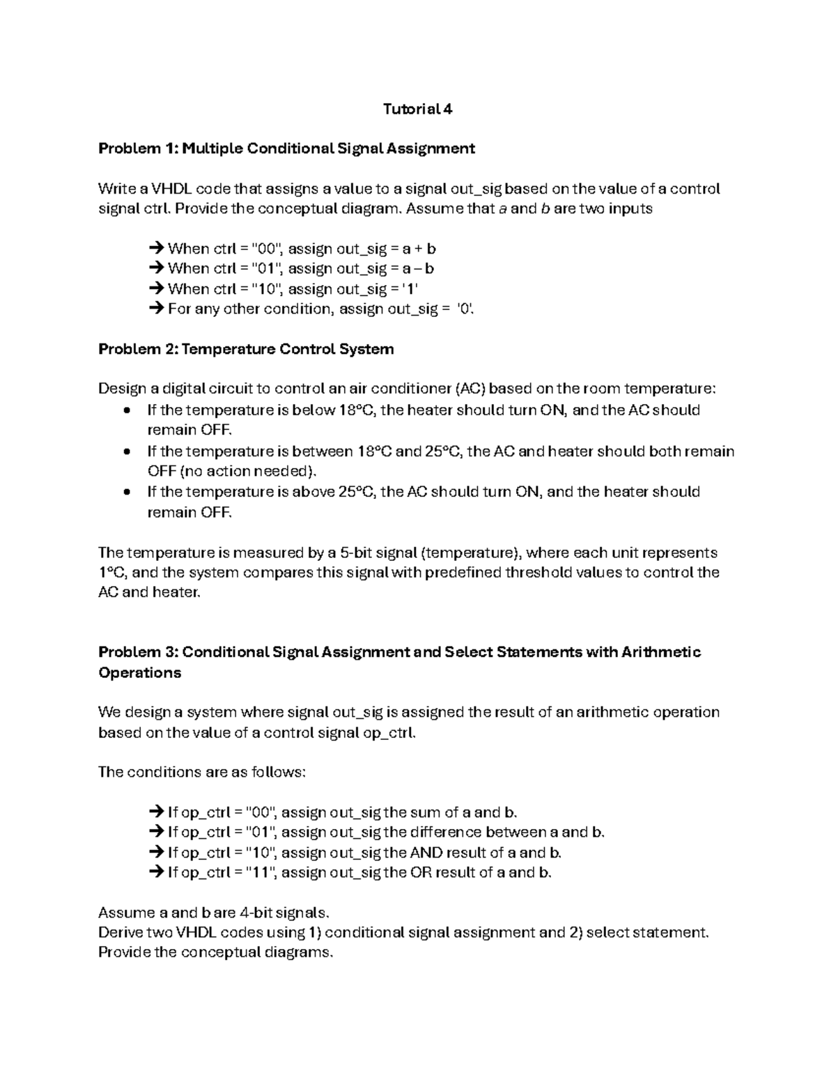 VHDL Tutorial Workshop 4: Conditional Signal Assignments & Temp Control ...