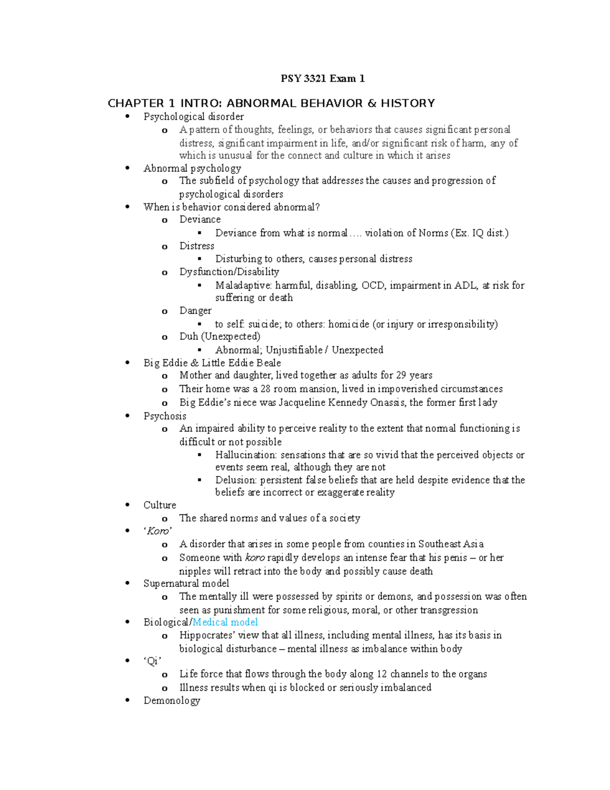 PSY 3321 Exam 1 Comprehensive Study Notes on Abnormal Psychology - Studocu
