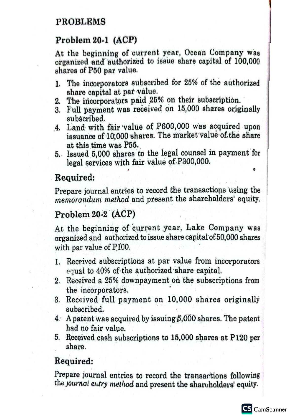 Accounting for Corporations: Problems and Journal Entries (ACP) - Studocu
