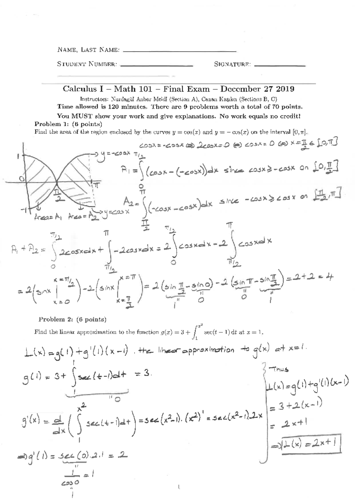 Calculus I Math 101 Final Exam Review - December 2019 - Studocu