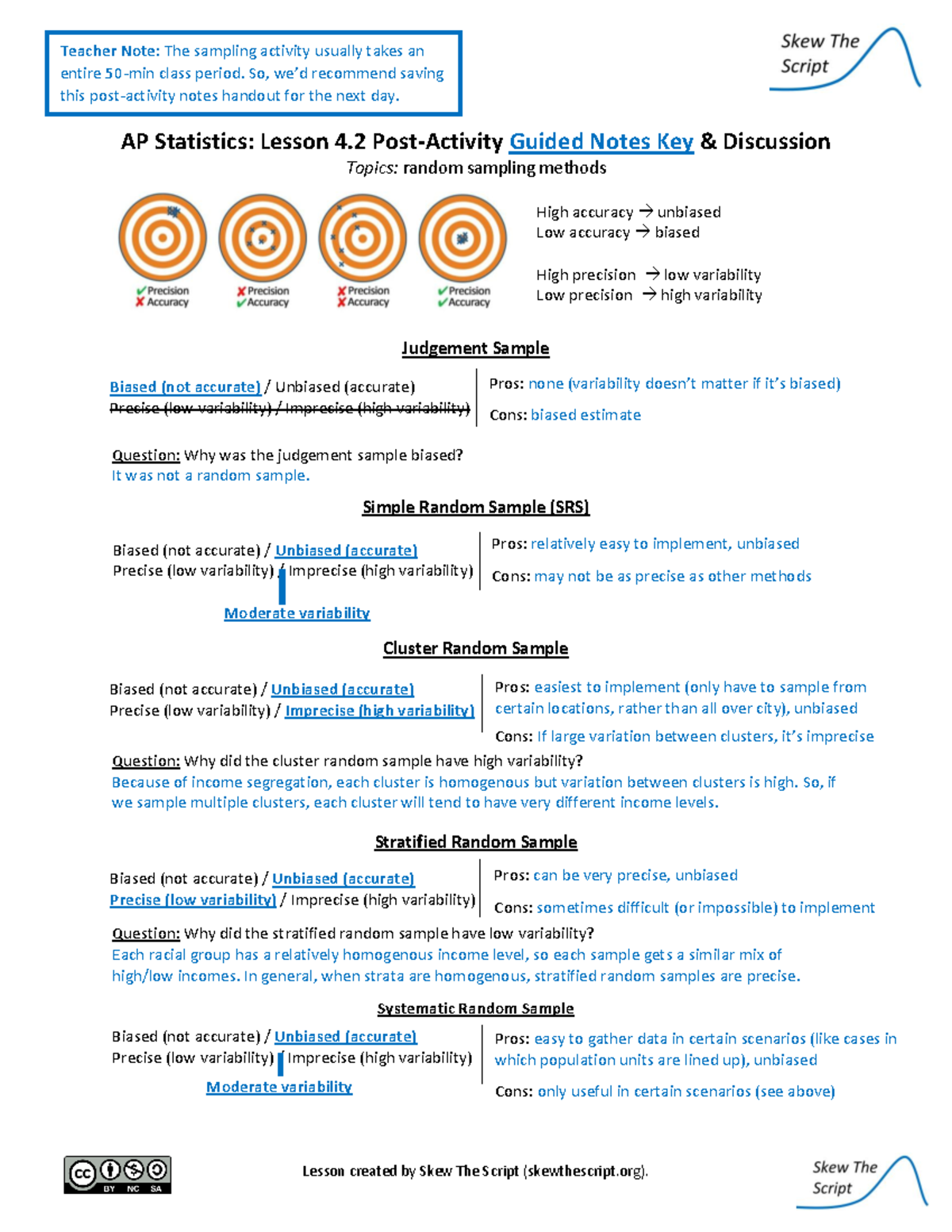 AP Statistics: Lesson 4.2 Guided Notes on Sampling Methods - Studocu