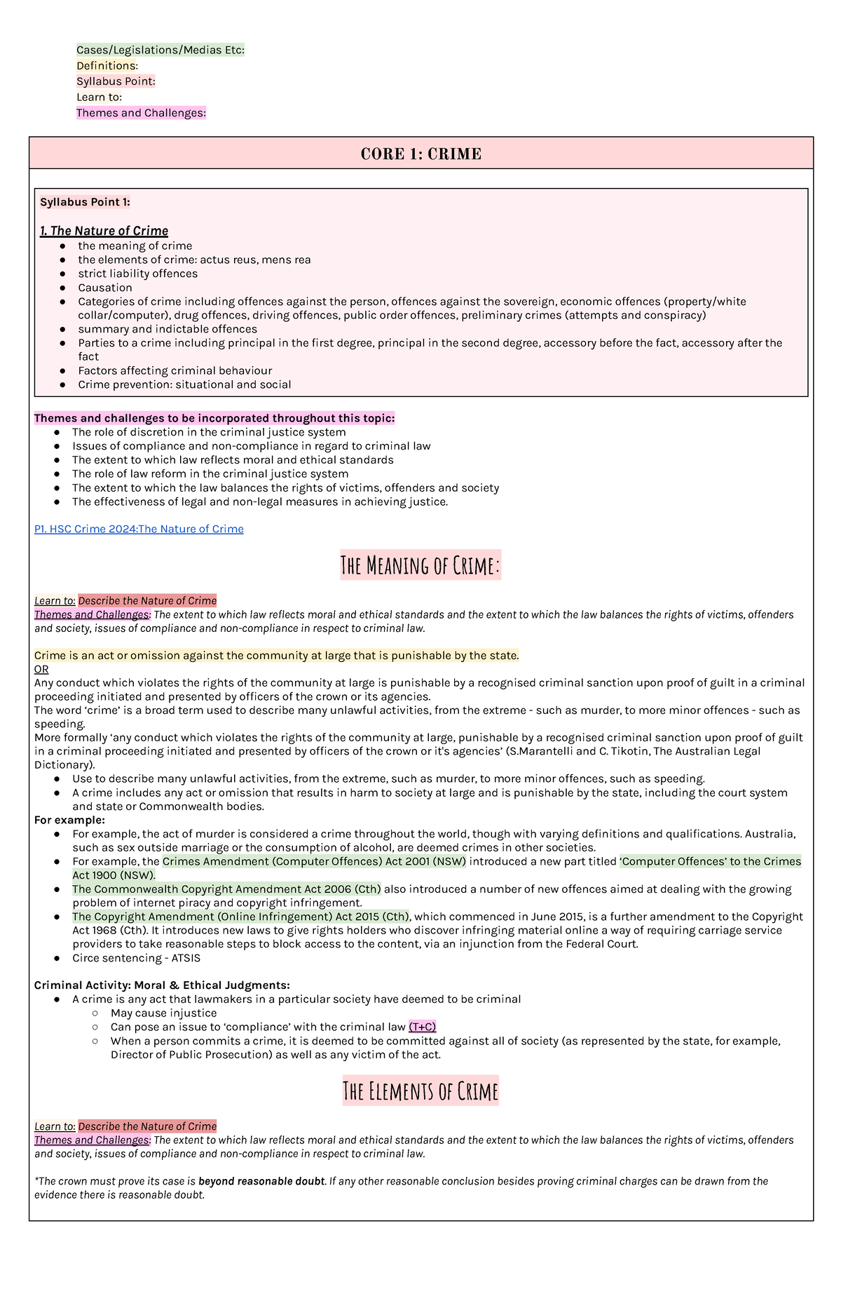 Legal Studies HSC Study Notes - Nature of Crime - Cases/Legislations ...