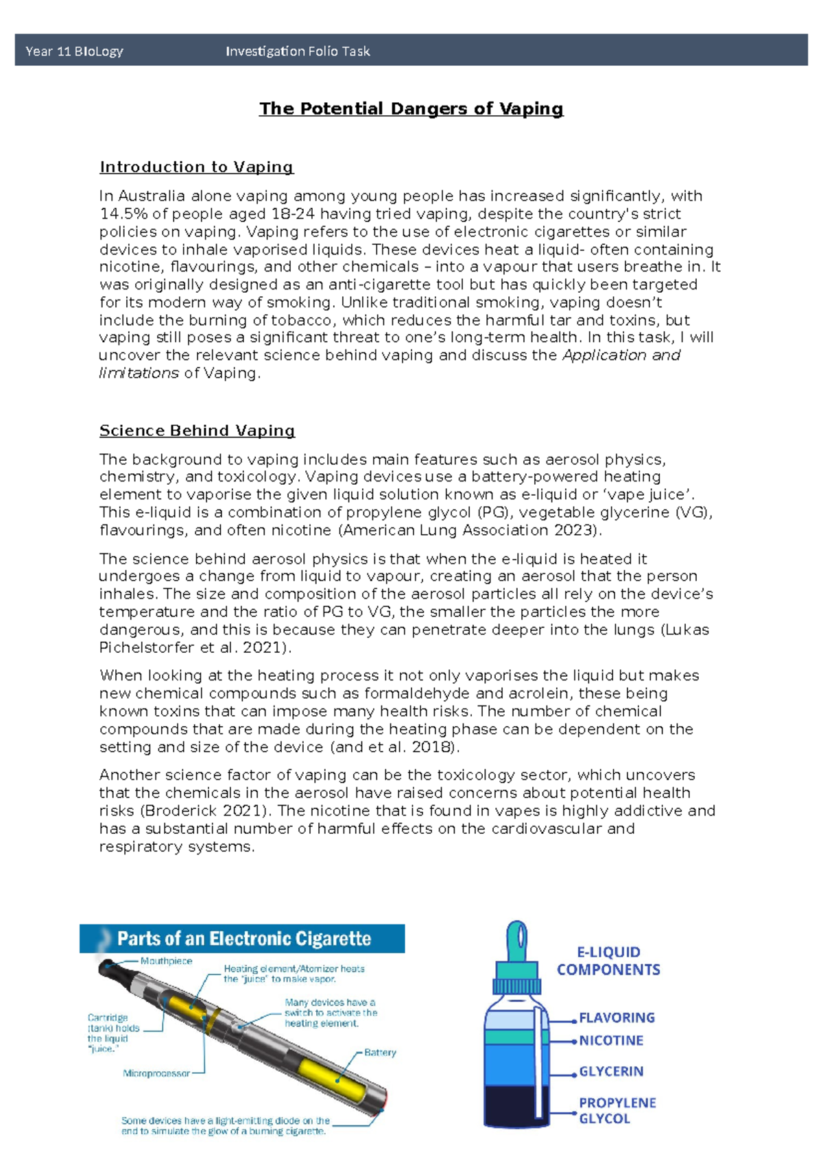 Year 11 Biology Investigation Folio: The Science and Risks of Vaping ...