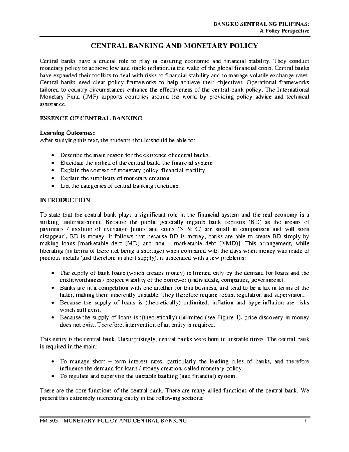 FOR FM 305 Central Banking & Monetary Policy: A Comprehensive Overview ...