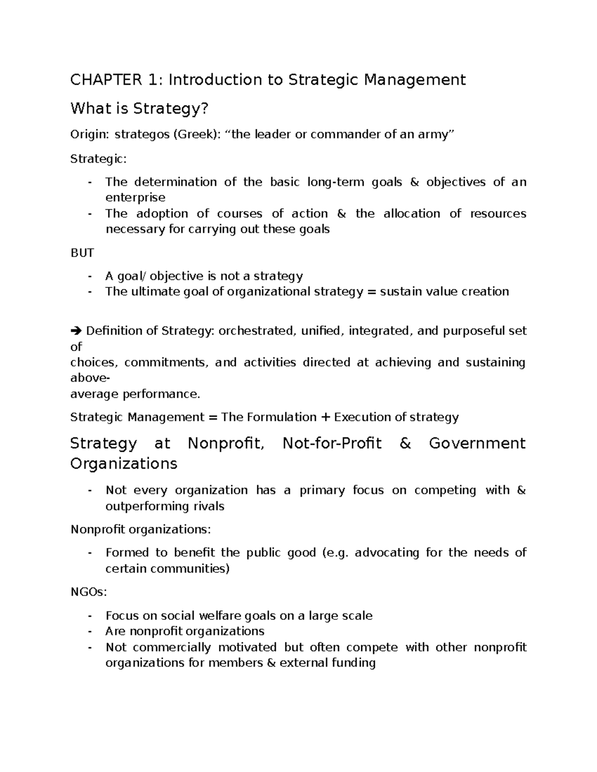 Strategic Management Notes: CHAPTER 1 - Introduction to Strategy ...