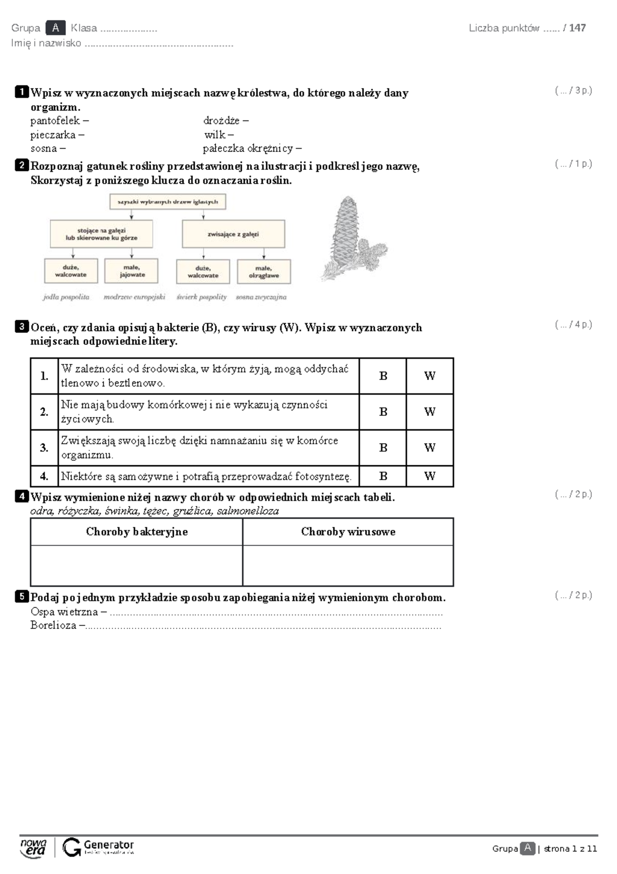 Test Powtórkowy 2 Wirusy Bakterie Protisty Grzyby Sprawdzian