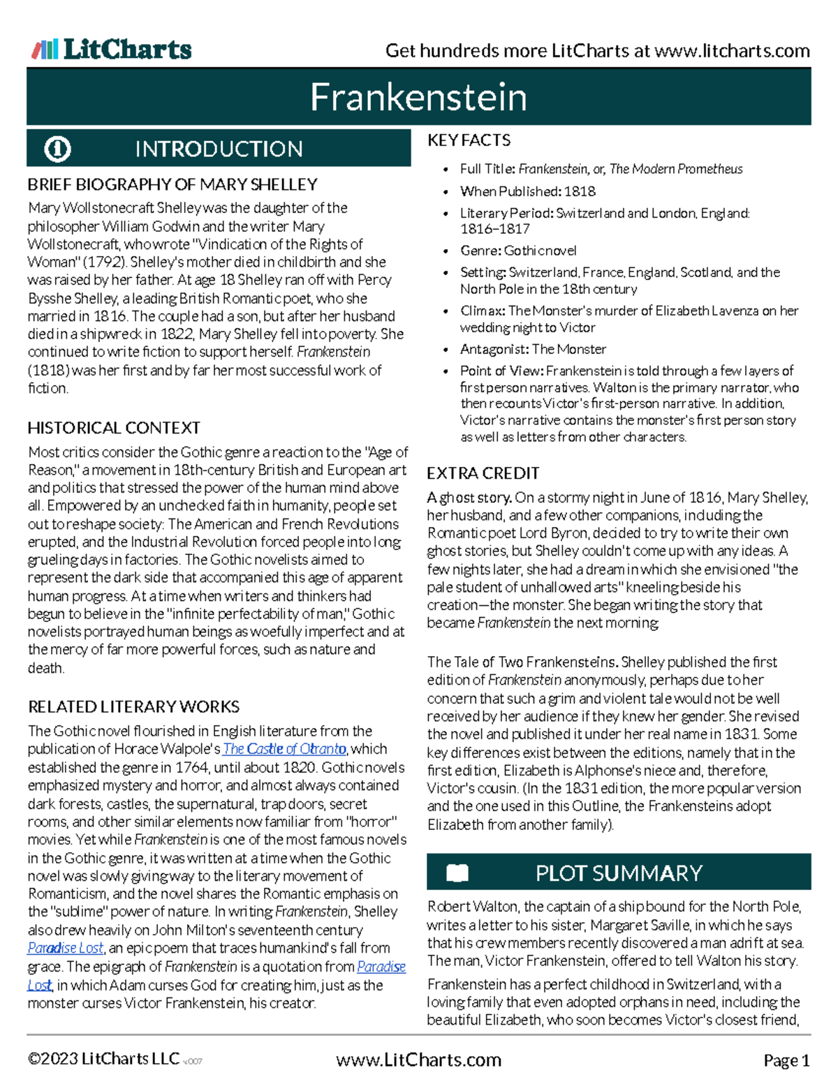 Frankenstein (ENG 101) - Key Facts & Literary Analysis Guide - Studocu