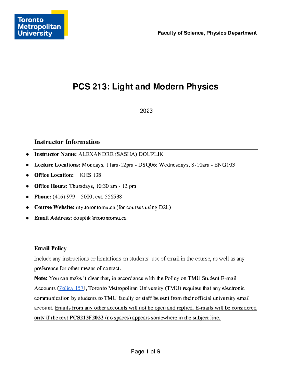 Course Outline PCS 213: Light and Modern Physics, Fall 2023 - Studocu