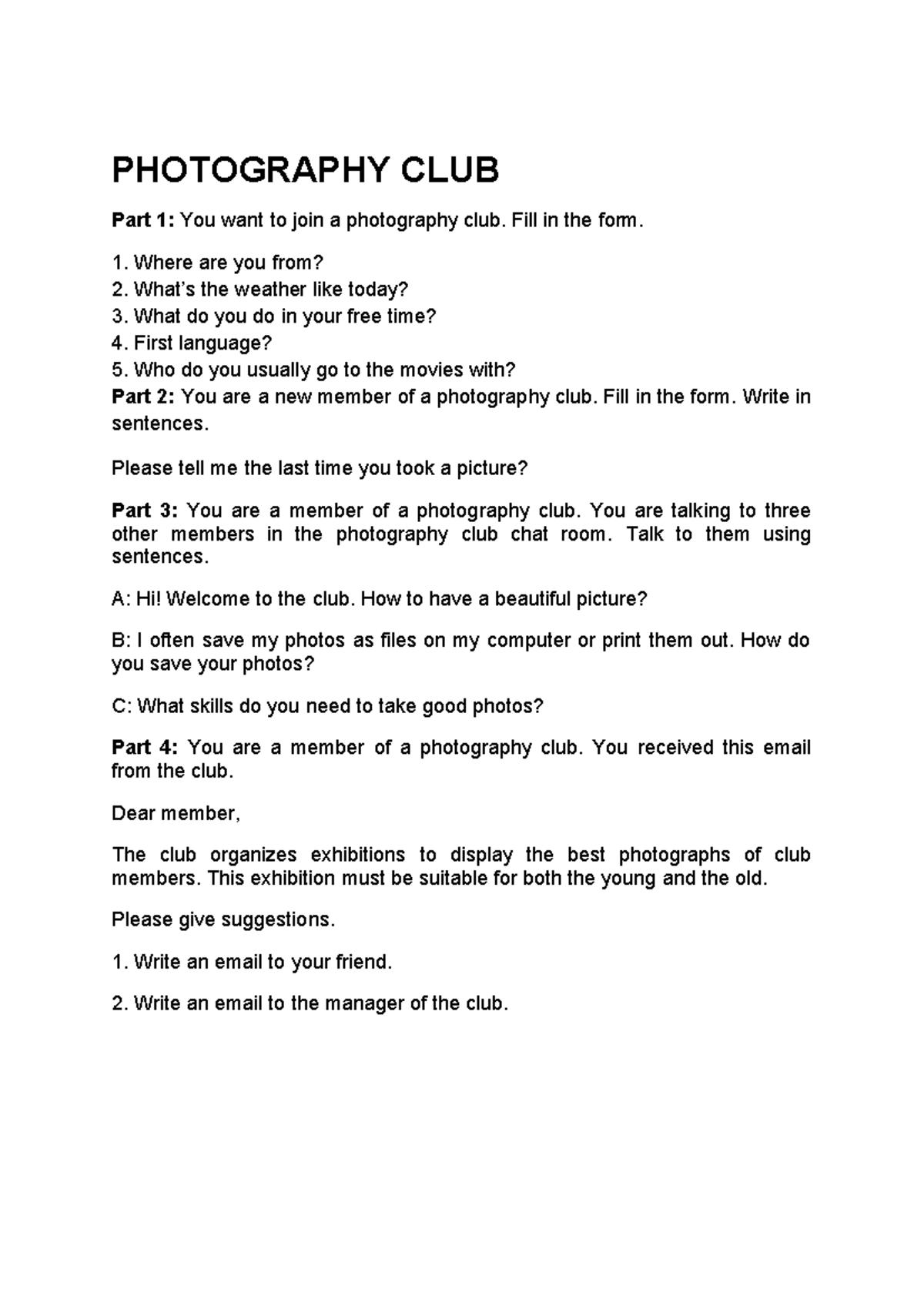 PHOTOGRAPHY CLUB: Joining & Engaging Activities Guide - Studocu
