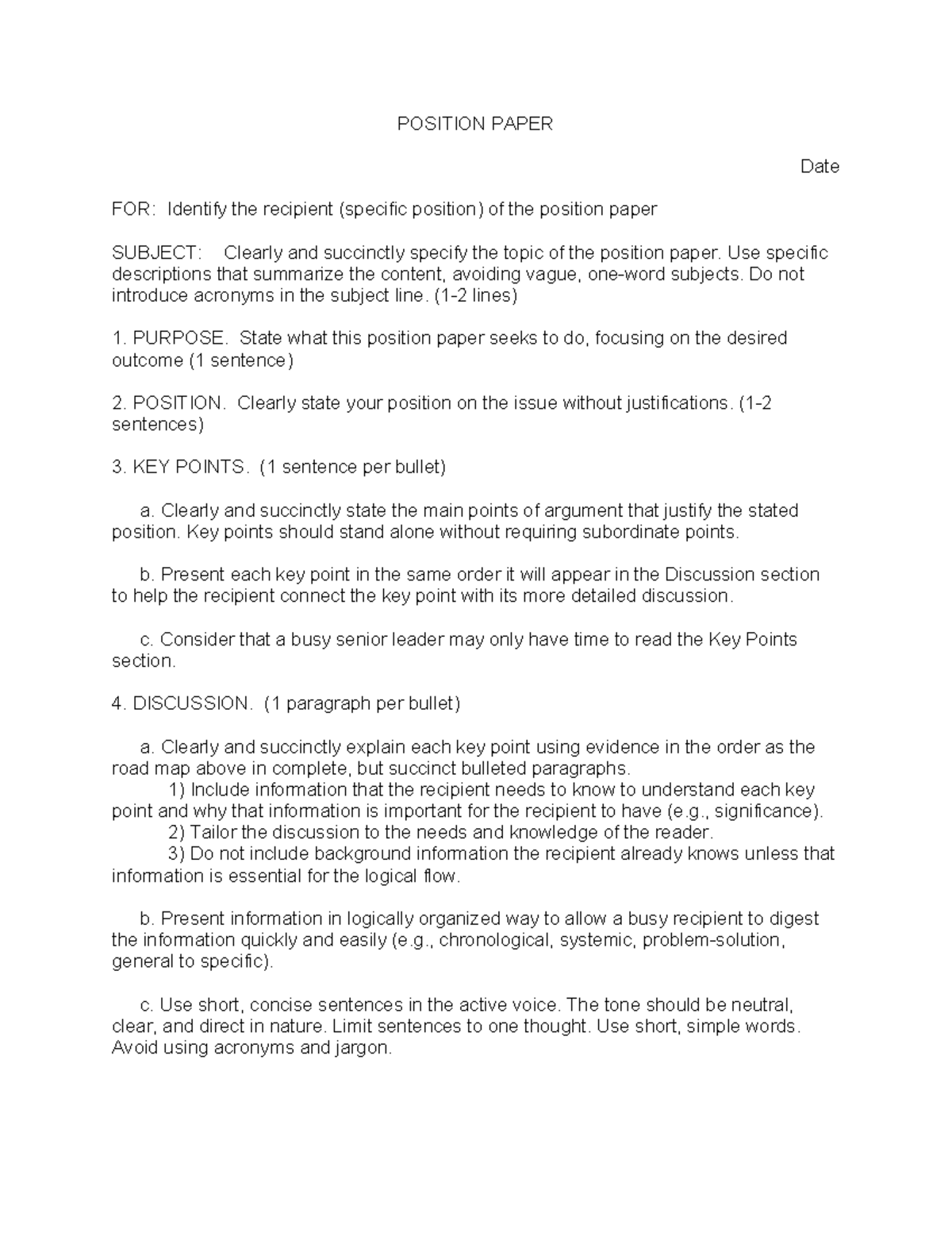 DCA Position Paper Format Guide for Effective Communication - Studocu