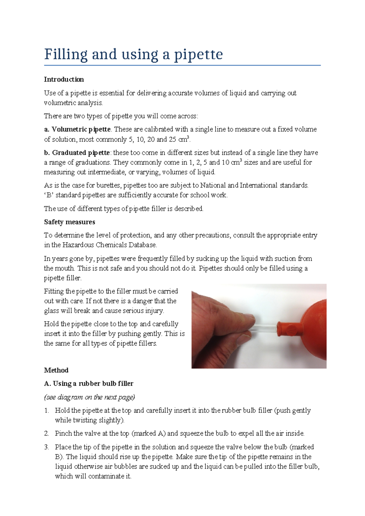 Using a Pipette: Techniques and Safety Measures - Studocu