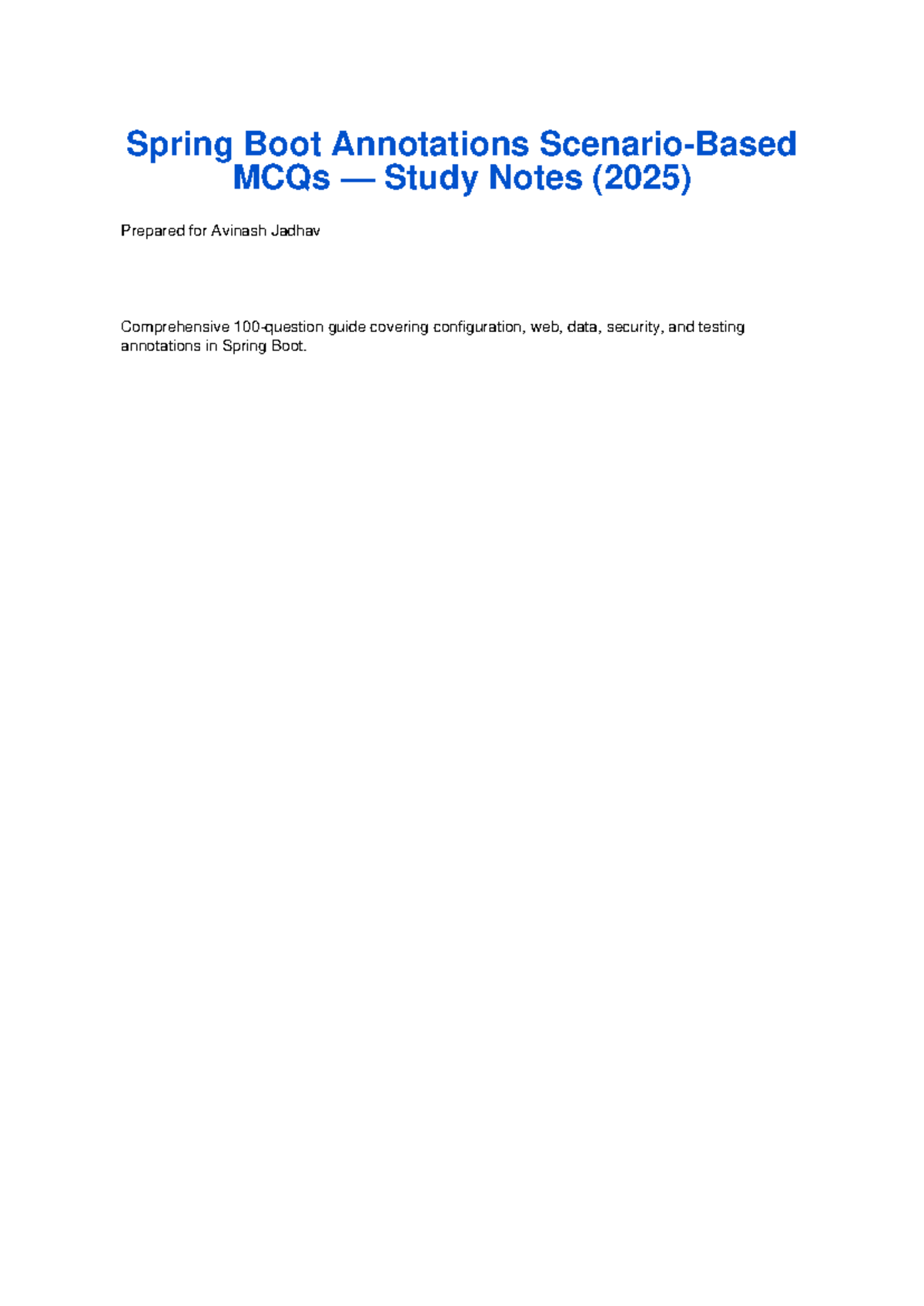 Spring Boot Top 100 Annotations MCQs Study Notes (2025) - Studocu