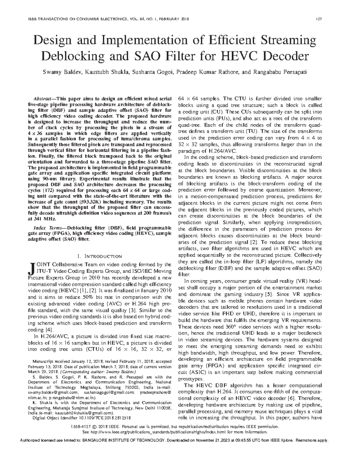 Design and Implementation of Efficient Streaming Deblocking and SAO ...