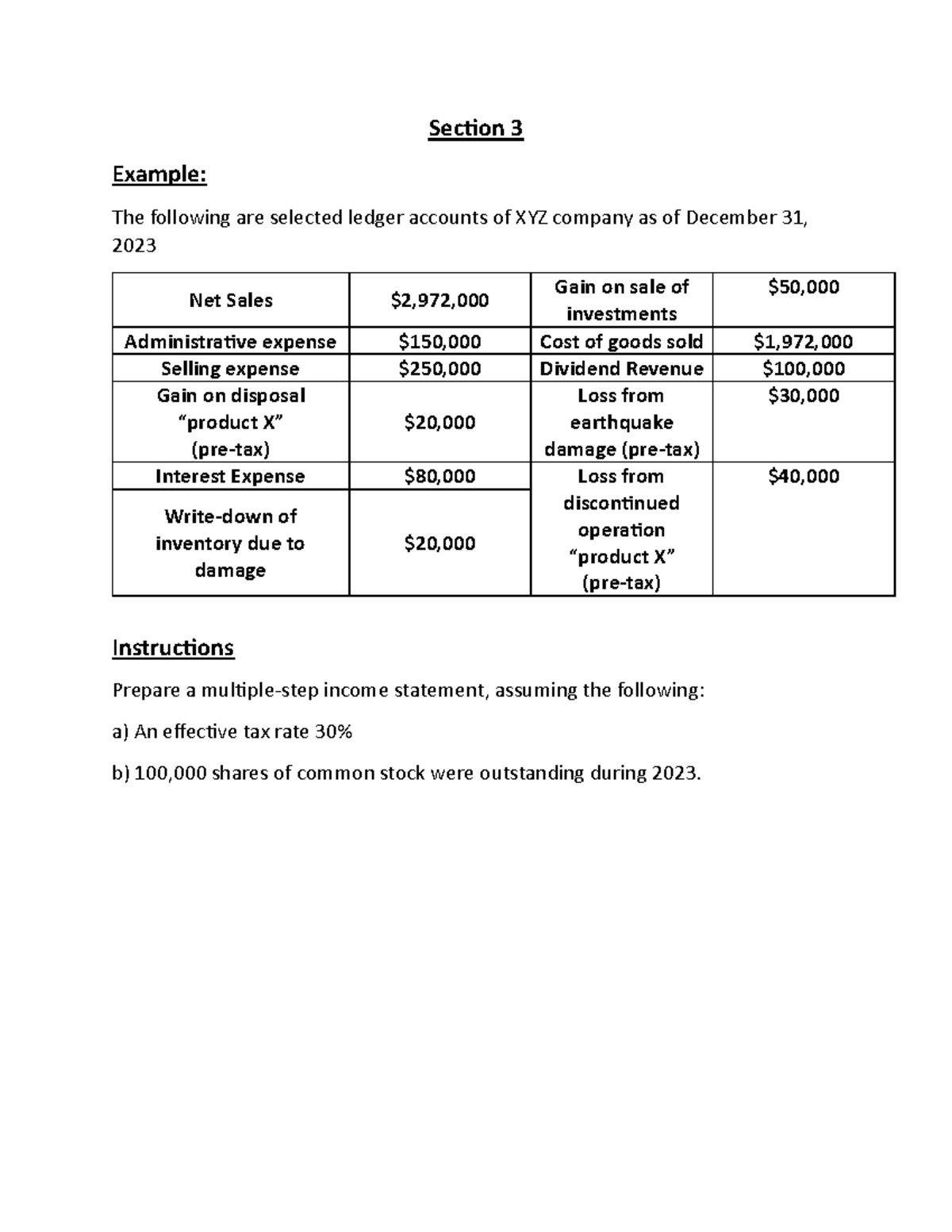 Section 3 - Ch 2 - Org Behavior: Income Statement Example - Studocu