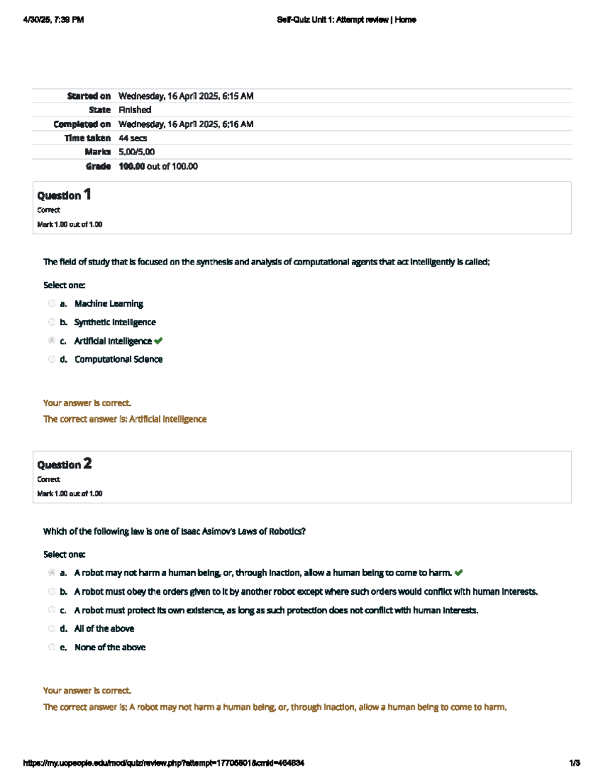 CS 4408 Self Quiz: Unit 1 Review and Answers - Studocu