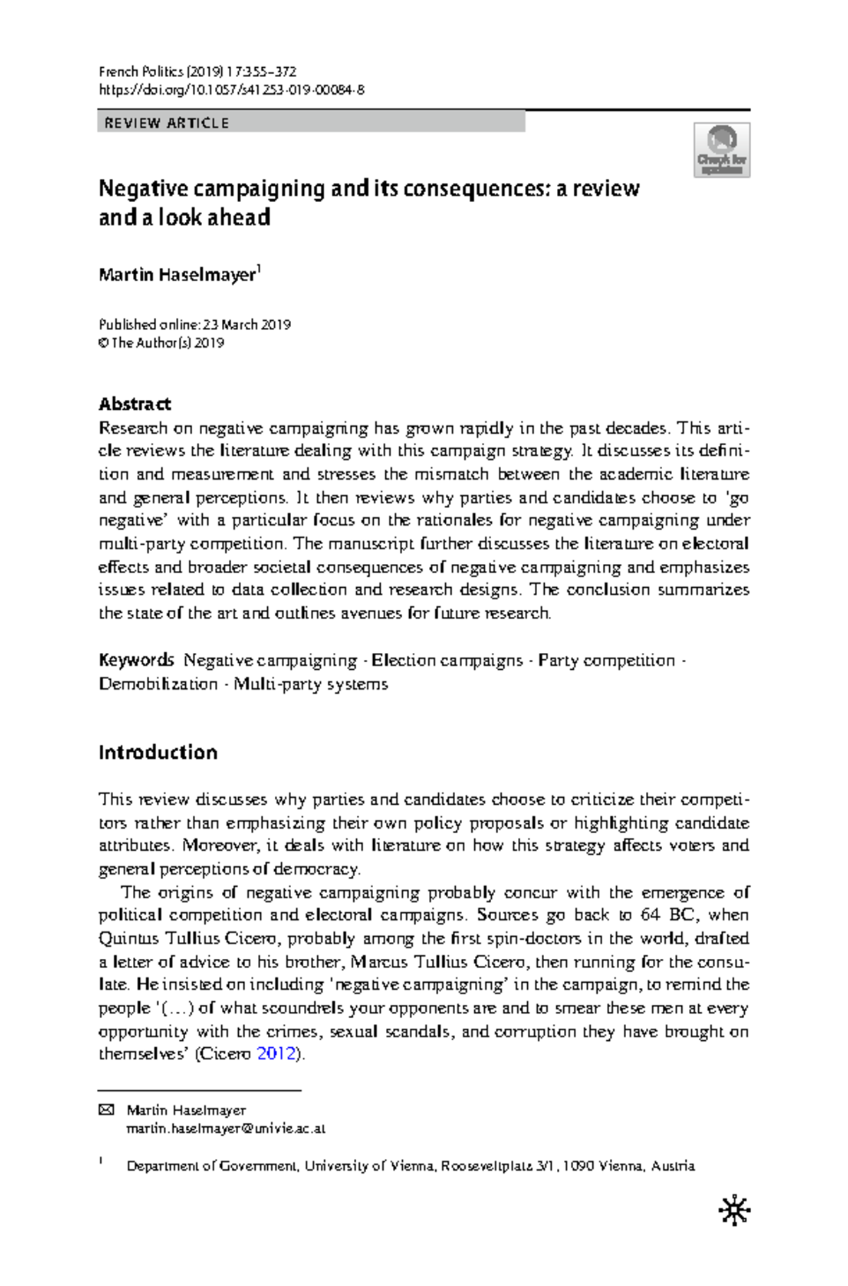 Negative Campaigning: A Review of Consequences and Future Directions ...