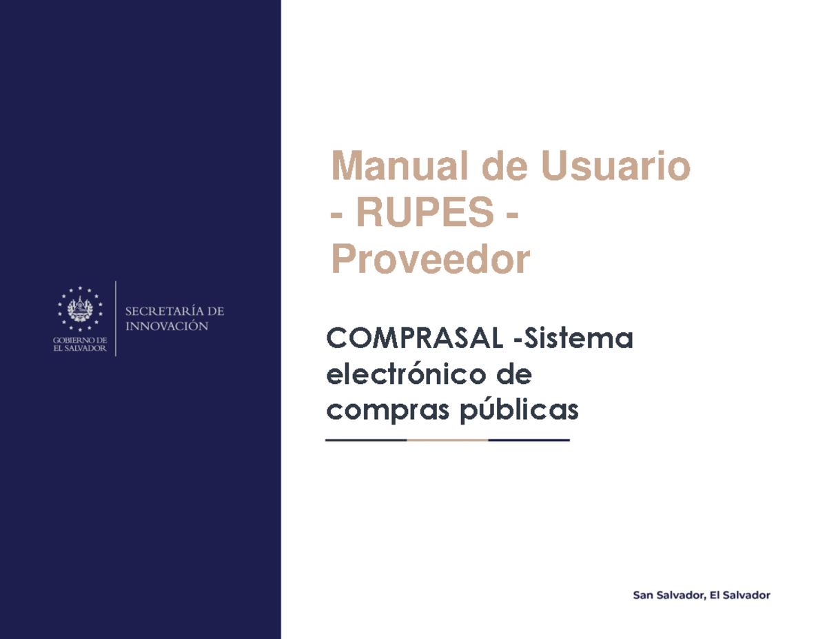 Manual de Usuario RUPES - Proveedor para Comprasal 2023 - Studocu