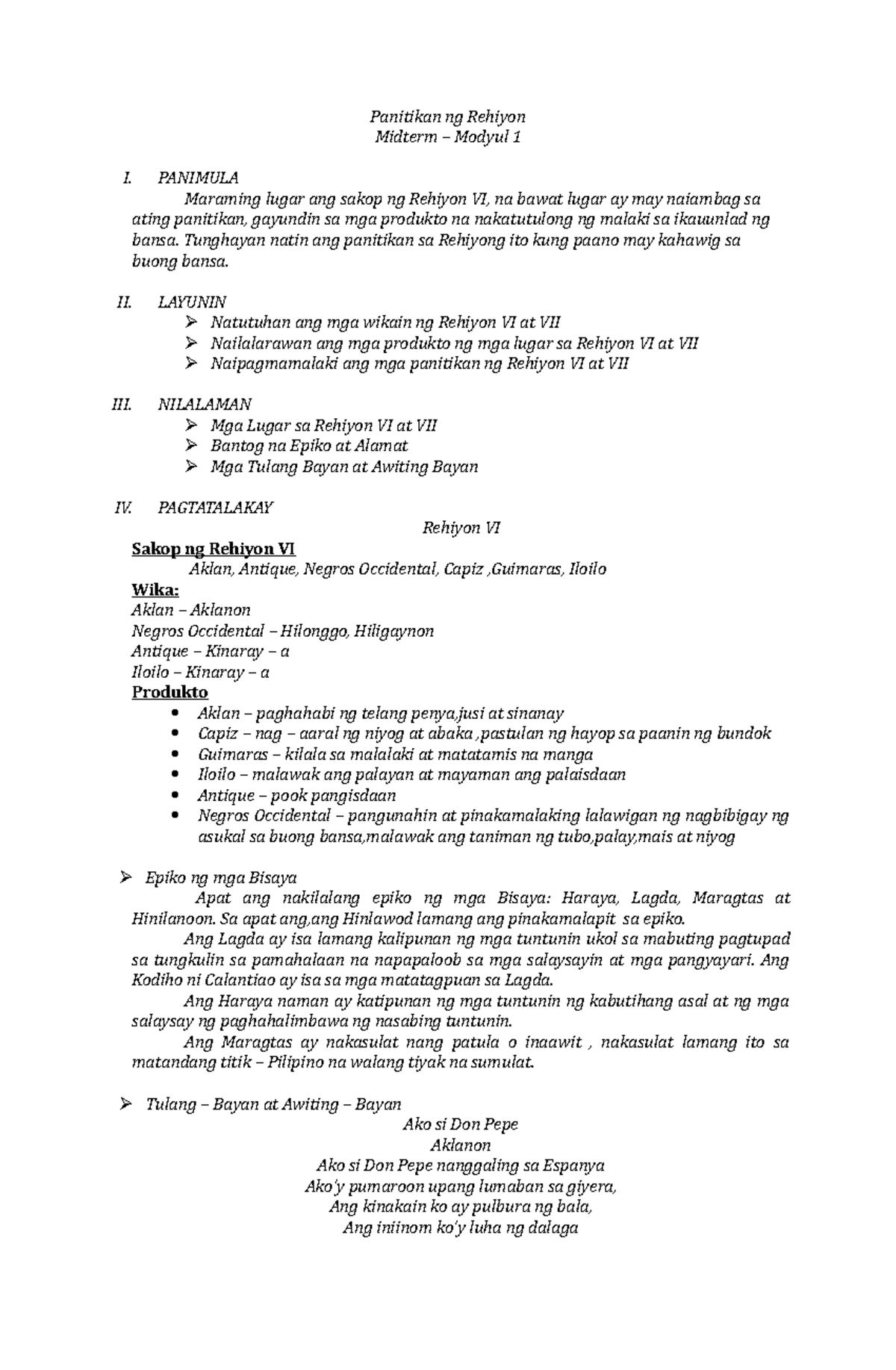 Panitikan-ng-Rehiyon Midterm Modules - Panitikan ng Rehiyon Midterm ...