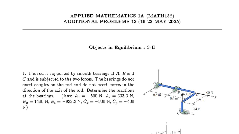 Additional Problems for APPLIED MATHEMATICS 1A (MATH132) Tutorial 13 ...