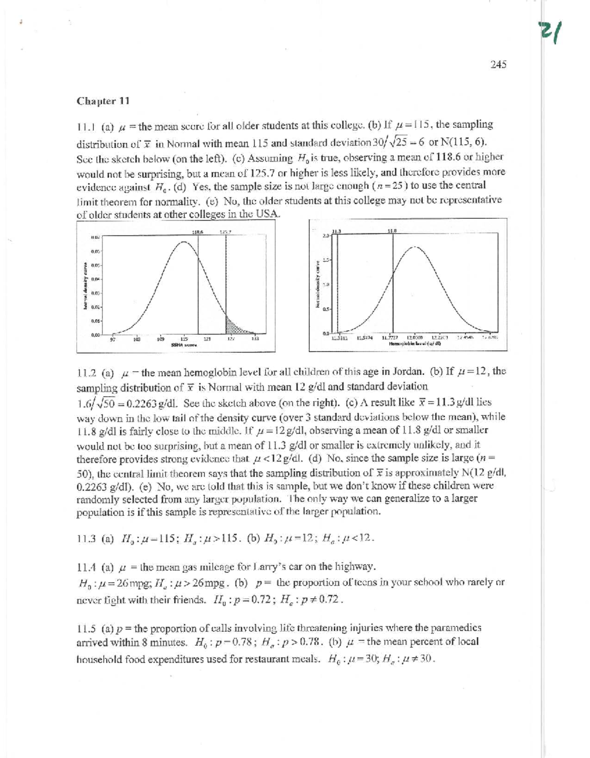 APSTAT 245 Chapter 11 Answer Key 2021: Statistical Hypothesis Testing ...