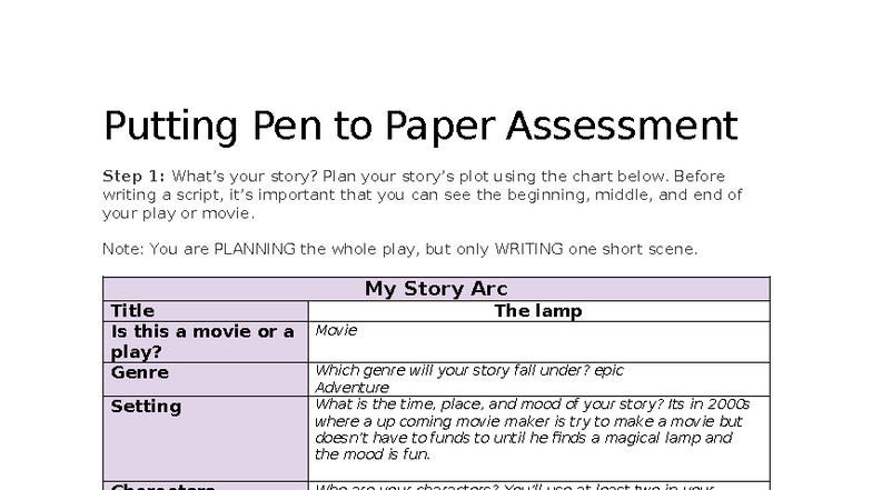 Putting Pen to Paper: Movie Script Planning (Assessment) - Studocu