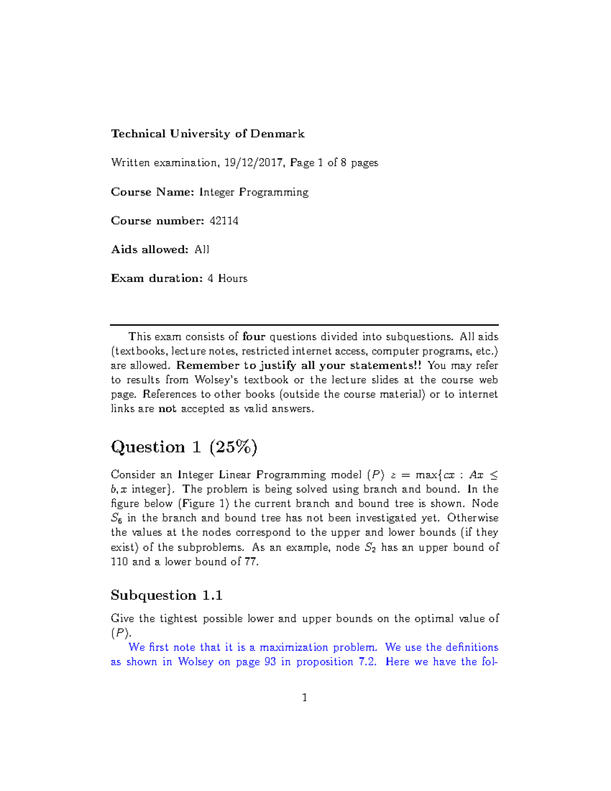 Dynamic Programming Model for Integer Programming Exam (42114) Exam ...