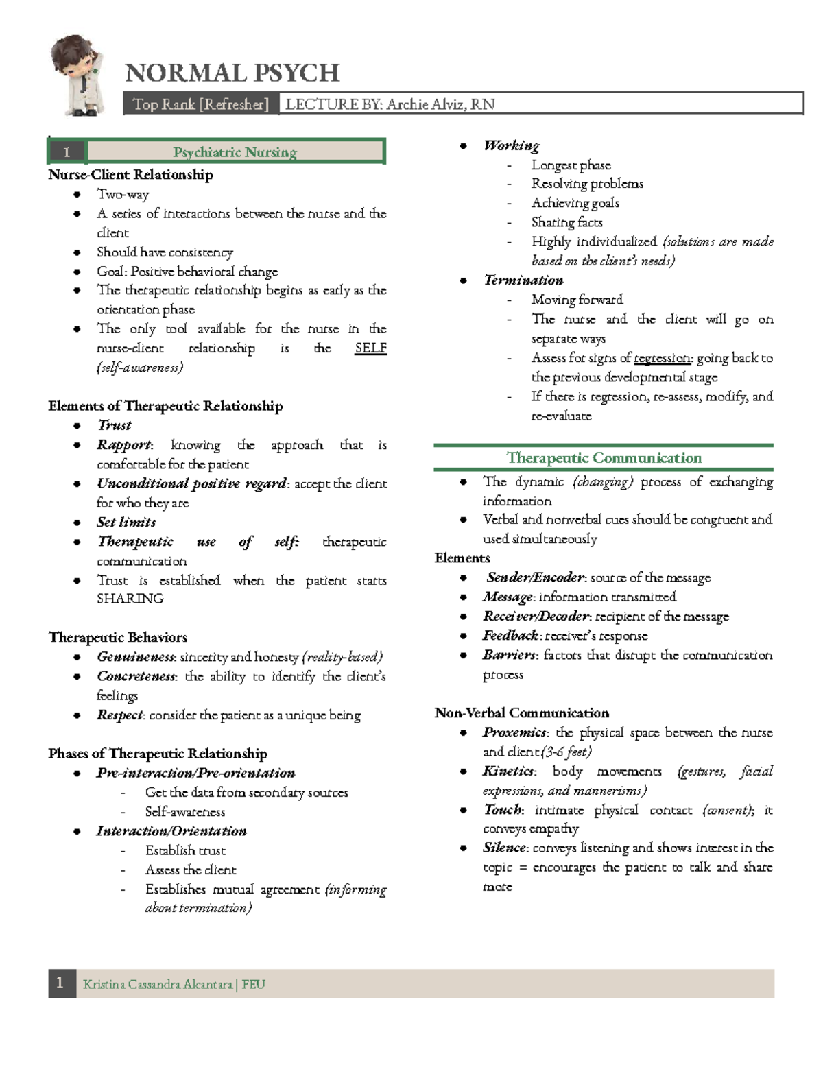 NORMAL PSYCH R1 LECTURE: Therapeutic Relationships & Communication ...