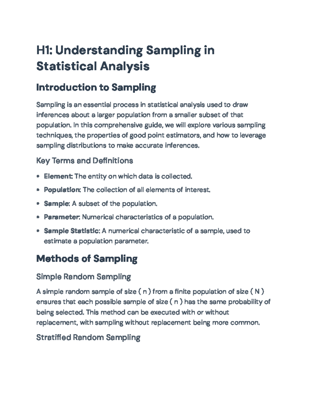Sampling Techniques and Their Importance in Statistical Analysis - H1 ...