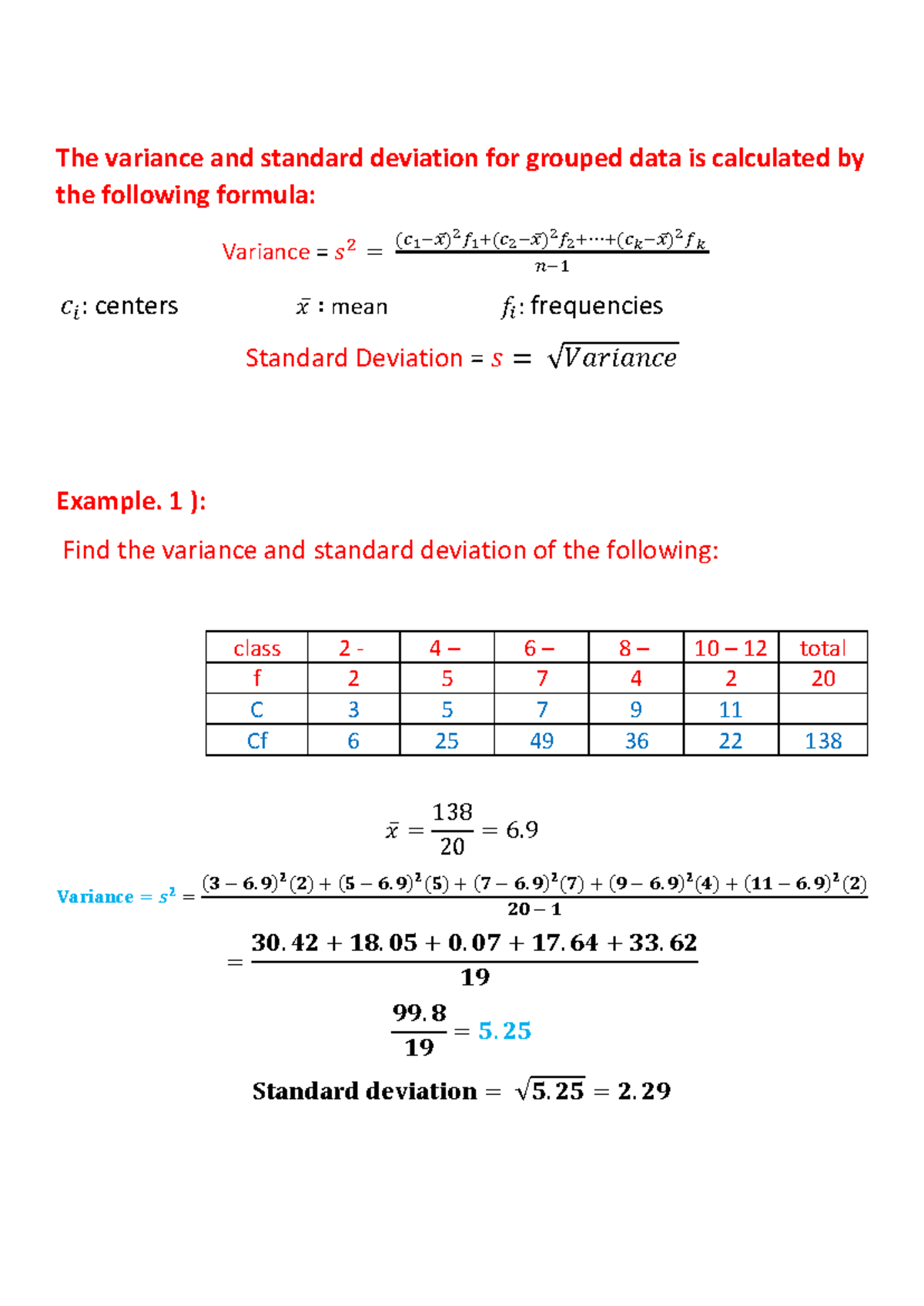 Standard Deviation - The variance and standard deviation for grouped ...