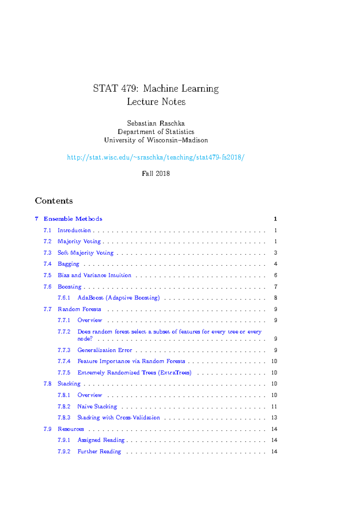 STAT 479: Machine Learning Lecture Notes on Ensemble Methods - Studocu