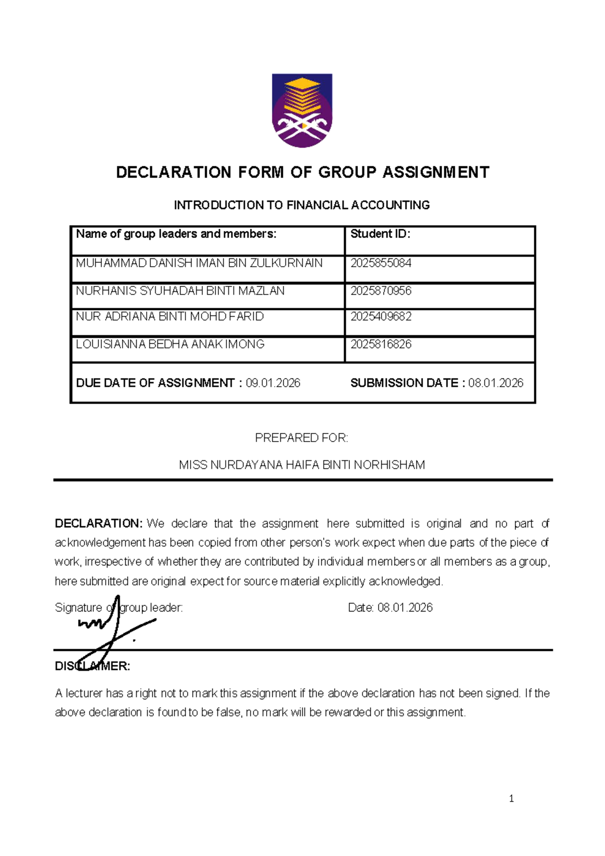 Group Project Declaration: Haus Living Enterprise ACC117 - Studocu