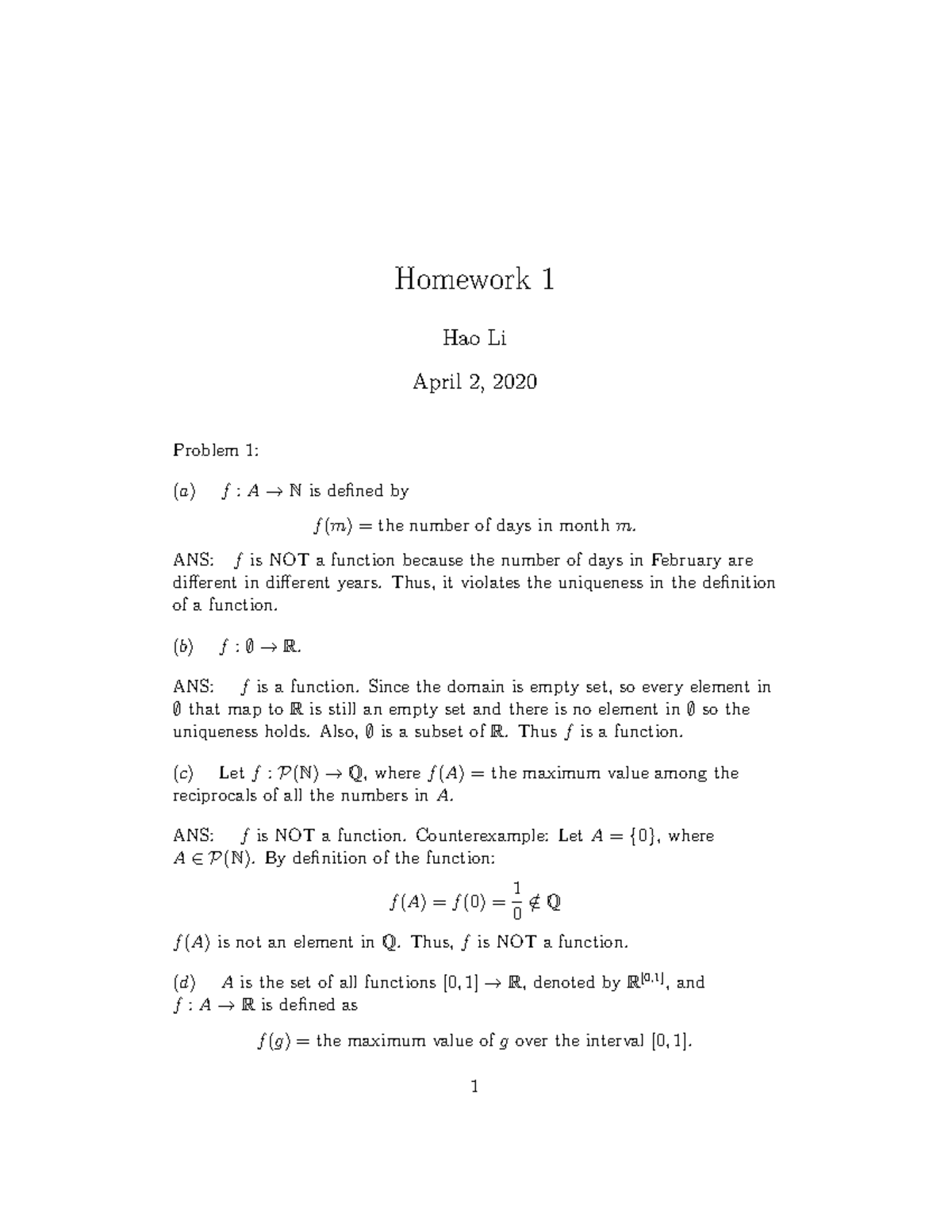 HW 1 Solutions - MATH 321 Analysis of Functions and Definitions - Studocu
