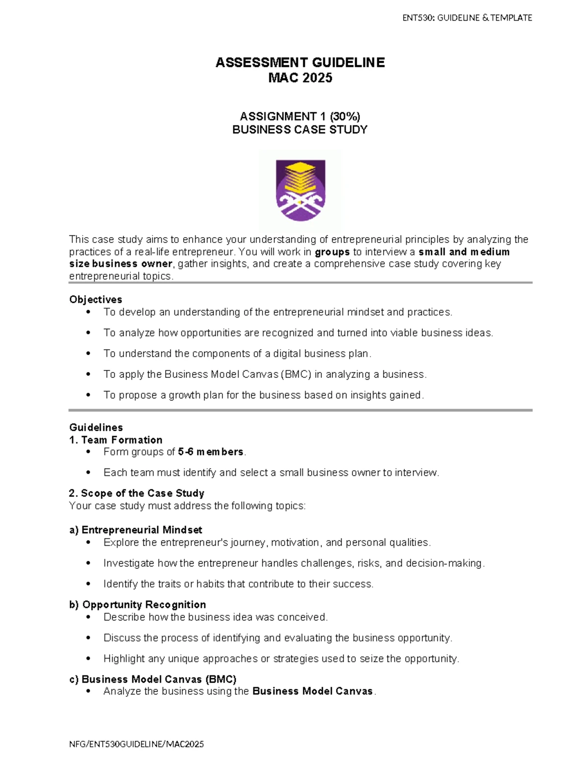MAC 2025 Assignment 2: Business Plan Overview and Guidelines - Studocu