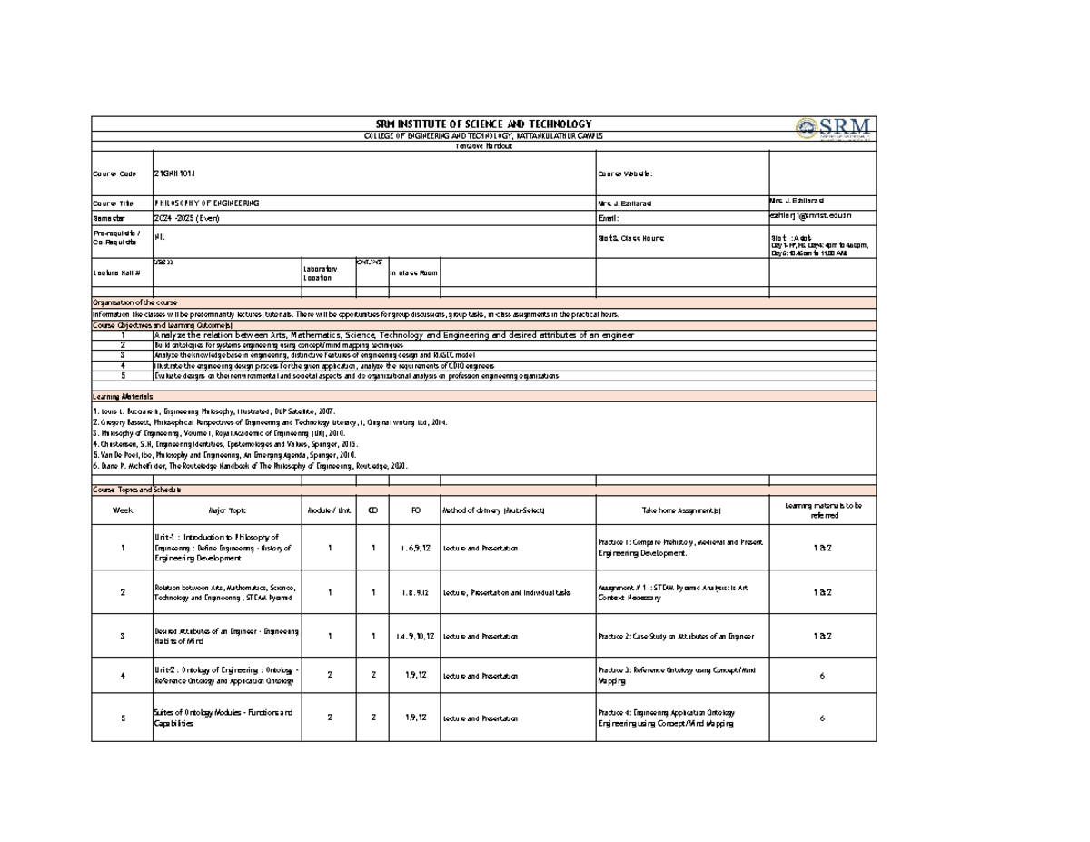 21GNH101J POE Handout for students - SRM INSTITUTE OF SCIENCE AND ...