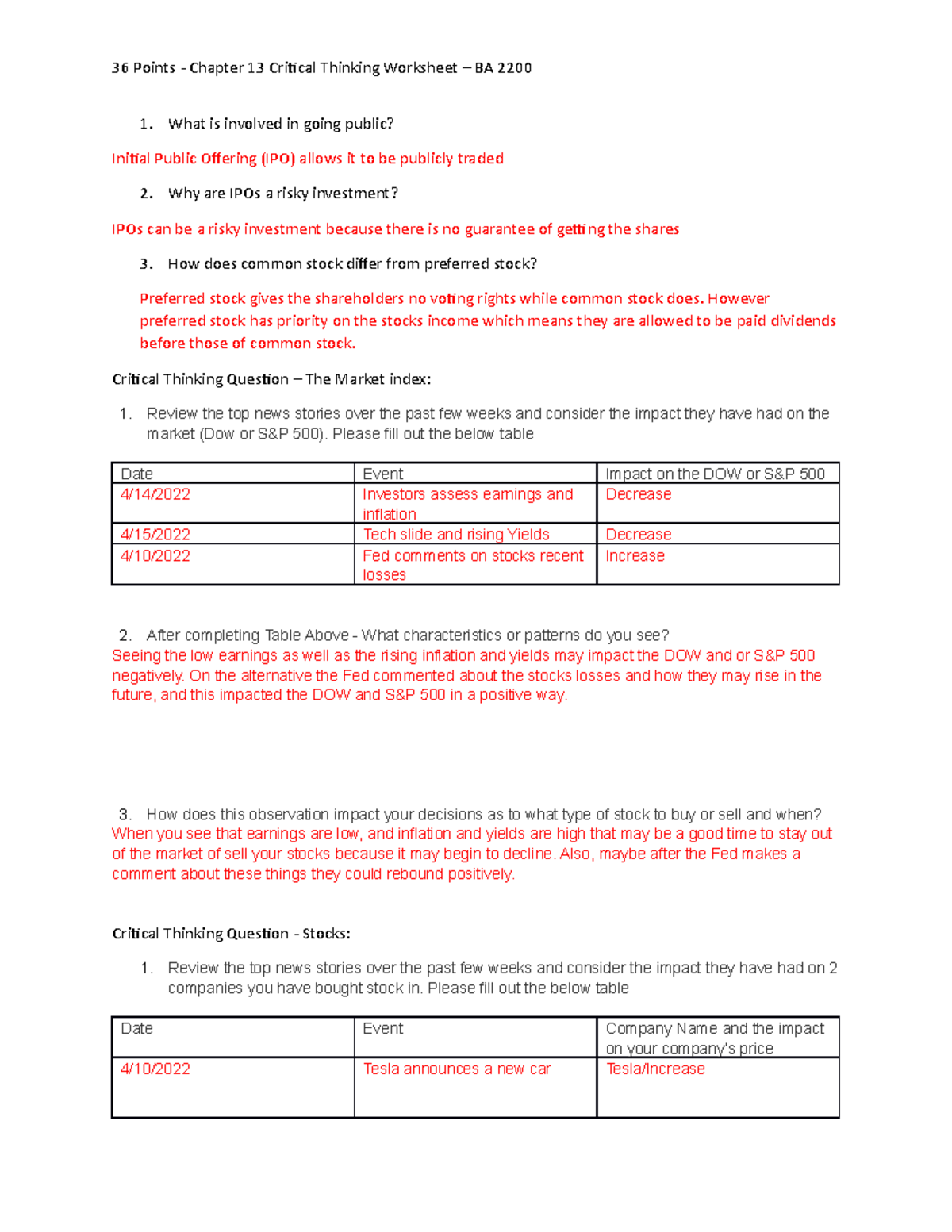 Chapter 13 Critical Thinking Worksheet - BA 2200 Analysis - Studocu