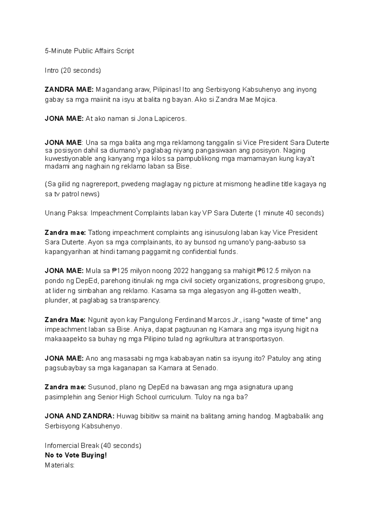 Program script writing - 5-Minute Public Affairs Script Intro (20 ...